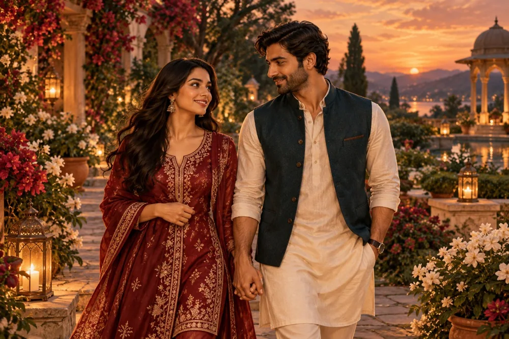 Garden mein ek couple ek-doosre ka haath pakde hue